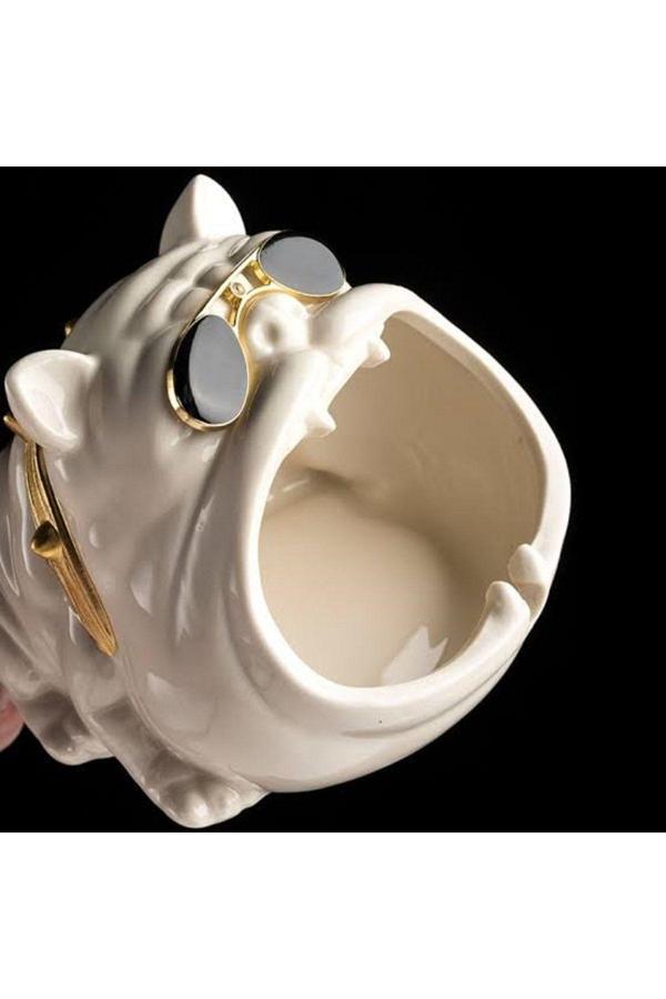 Florada Bulldog Figürlü Beyaz Dekoratif Kültablası Biblo Masaüstü Ev Ofis Küllük Organizer - Image 1