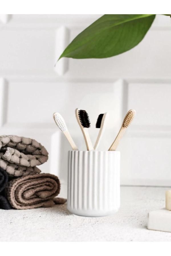 Pelirum Beyaz İskandinav Beton Diş Fırçalık Banyo Dekorasyon - Image 1