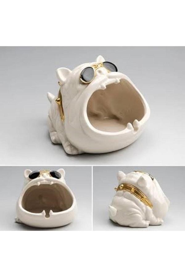 Florada Bulldog Figürlü Beyaz Dekoratif Kültablası Biblo Masaüstü Ev Ofis Dekorasyon Küllük - Image 1