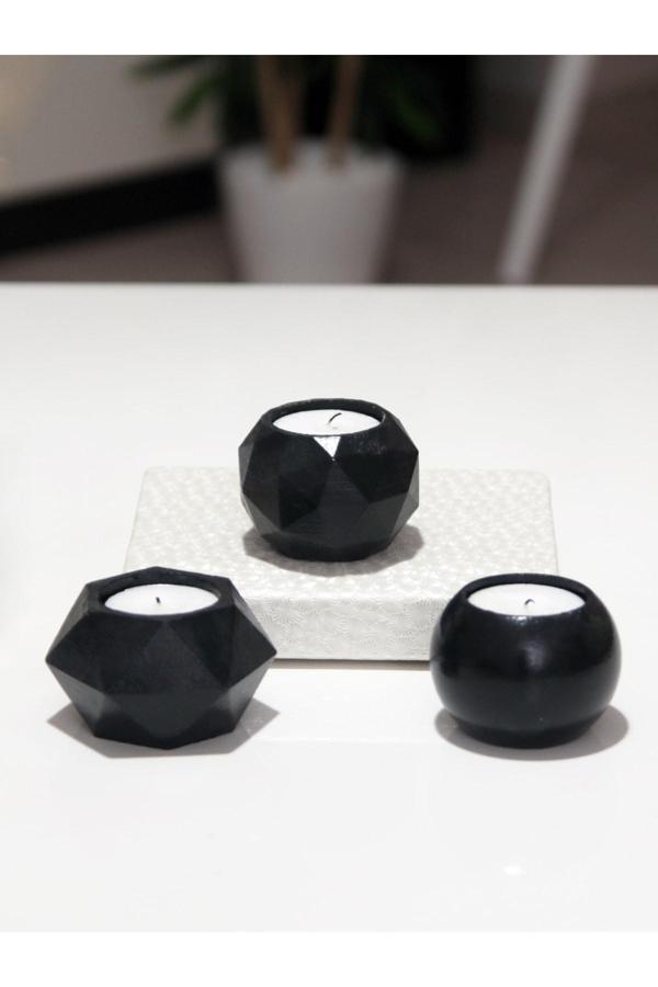 Stonnish Tealight Beton Mumluk Set 3 Lü Siyah Tyc00602021271 - Image 1