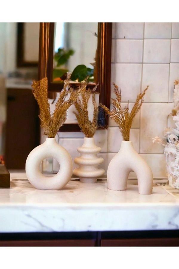 Giftstone Minimal Vazo Set 3 Lü 3Lü Mini Set İskandinav Tarz Spiral Donut Model - Image 1