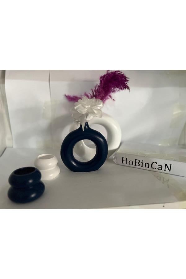 Blanj Özel Tasarım 2'Li Halka Vazo 2'Li Mumluk Set - Image 1