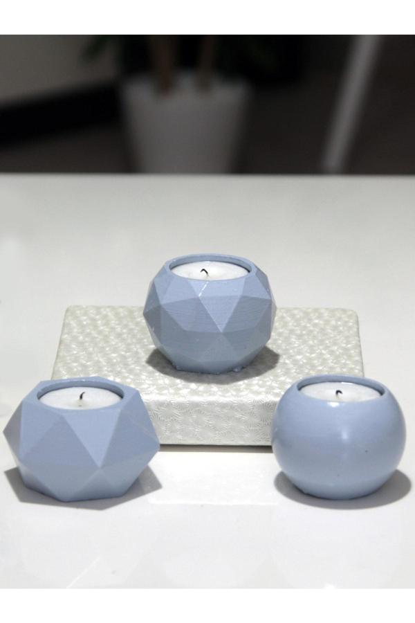 Stonnish Tealight Beton Mumluk Set 3 Lü Blue M2M3M400 - Image 1