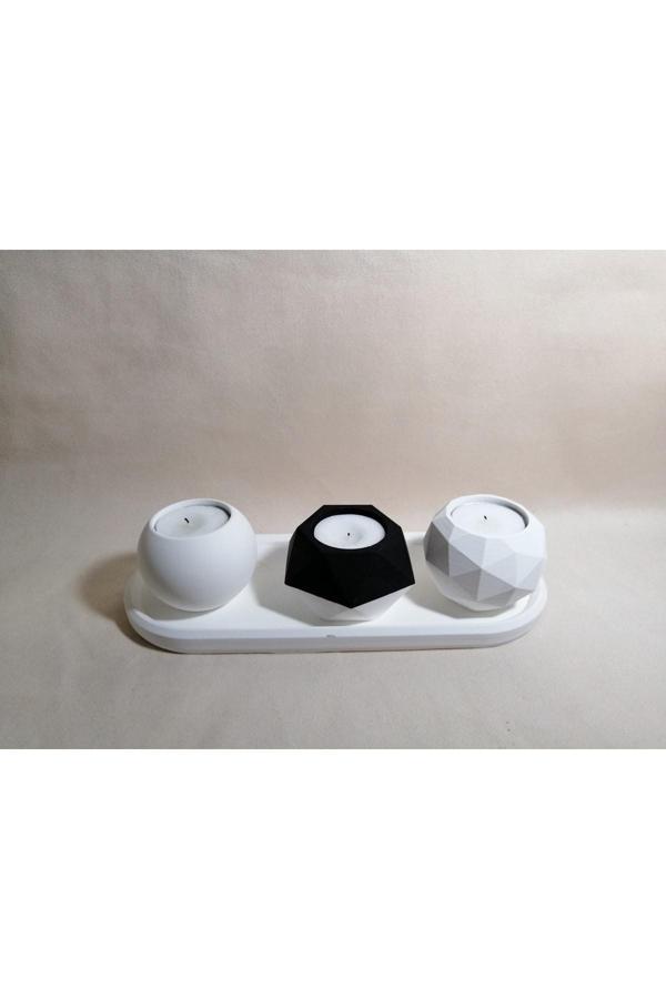 Carmelatelier Beton Tepsi/ Üçlü Tealight Mumluk(Şamdan) Set - Image 1
