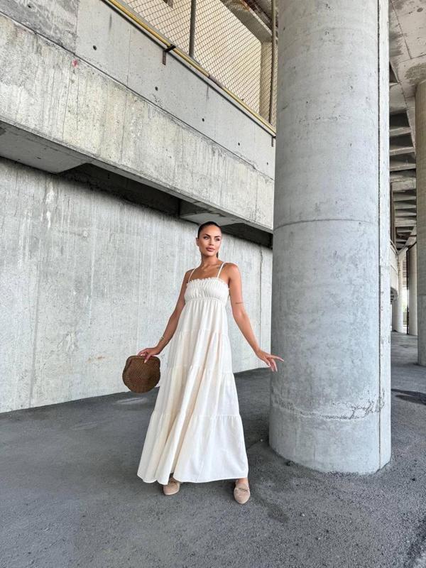 BİÇOMİ Dantelli askılı keten elbise s4310 - Image 1