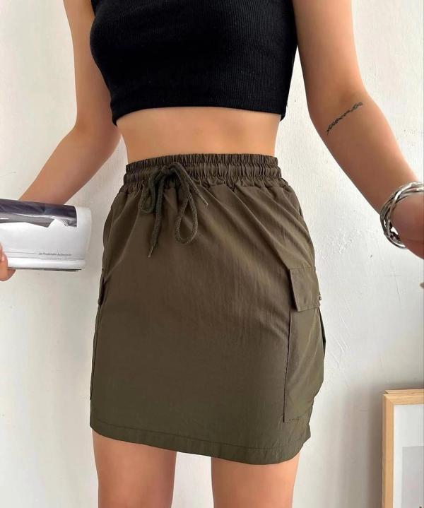 BİÇOMİ Kargo cep ince paraşüt etek haki s241019 - Image 1