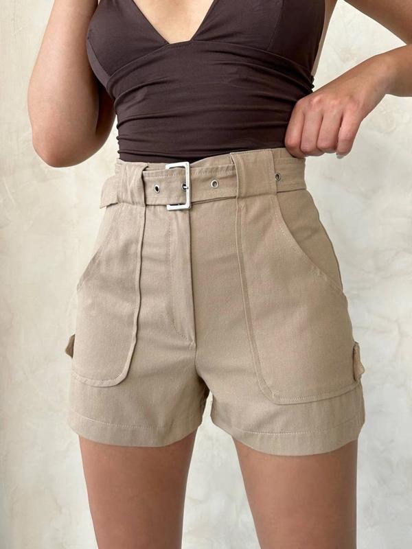 BİÇOMİ Kemer detaylı gabardin şort bej s25289 - Image 1