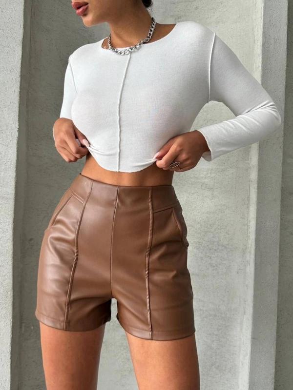 BİÇOMİ Parçalı cepli deri şort taba w26312 - Image 1