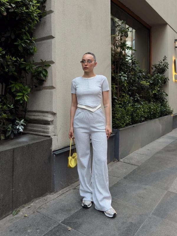 BİÇOMİ Düğme yakalı gri alt üst takım s3943 - Image 1