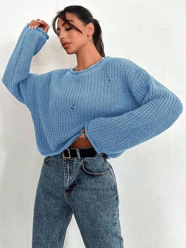 BİÇOMİ Salaş delik detaylı kazak mavi - Image 1