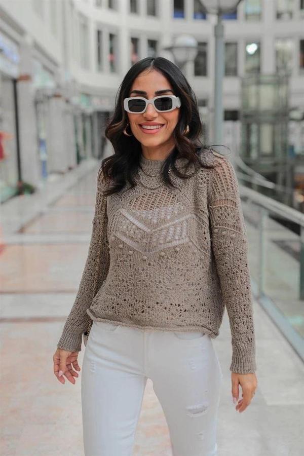 BİÇOMİ Desenli triko kazak gri - Image 1