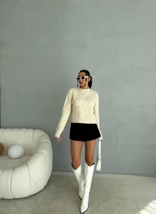 BİÇOMİ Cepli triko kazak krem - Image 1