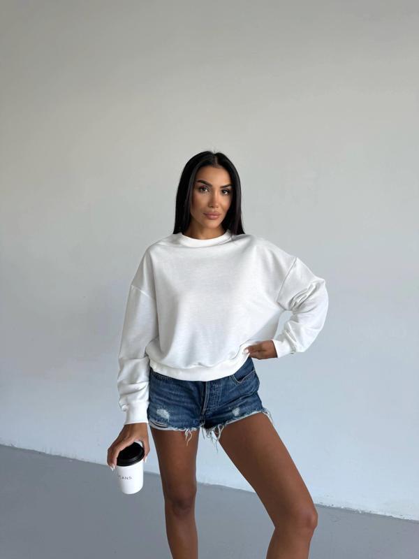 BİÇOMİ 2 iplik bisiklet yaka sweat beyaz f2339 - Image 1