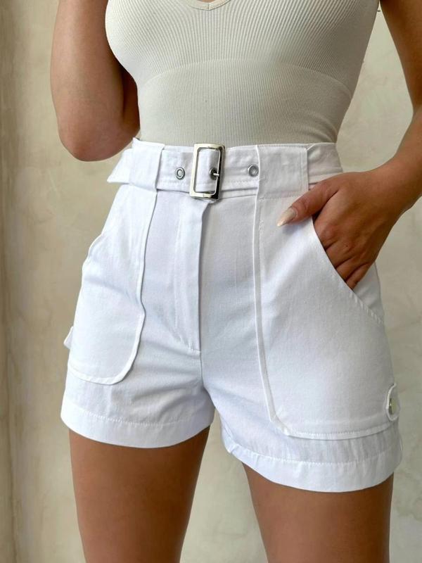 BİÇOMİ Kemer detaylı gabardin şort beyaz s25289 - Image 1