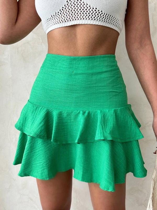 BİÇOMİ Valonlu fırfırlı etek yeşil s24681 - Image 1