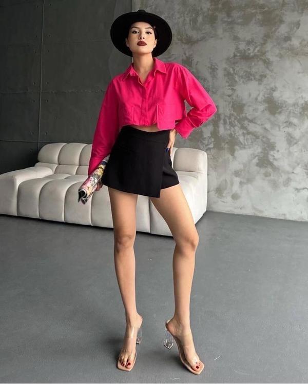 BİÇOMİ Poplin crop gömlek fuşya s3060 - Image 1