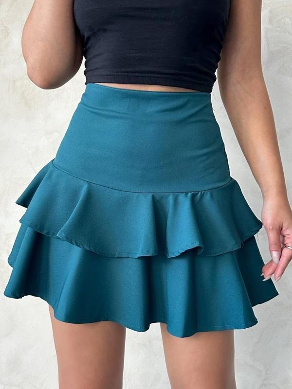 BİÇOMİ Valonlu fırfırlı etek yeşil s24681 - Image 1