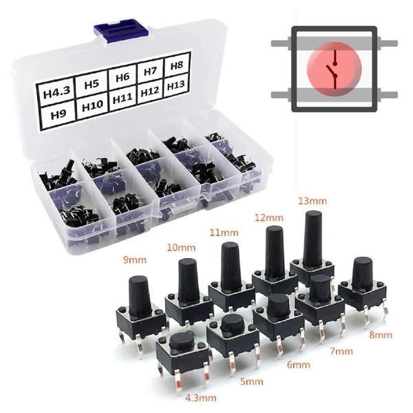 200 Adet 6x6mm Tact Buton Set 10 Farklı Yükseklikte 4 Pin Dokunmatik Anlık Basmalı Düğme Anahtar - Image 1