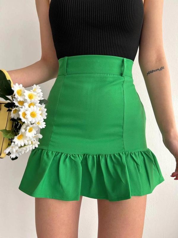 BİÇOMİ Altı fırfırlı etek yeşil s24817 - Image 1