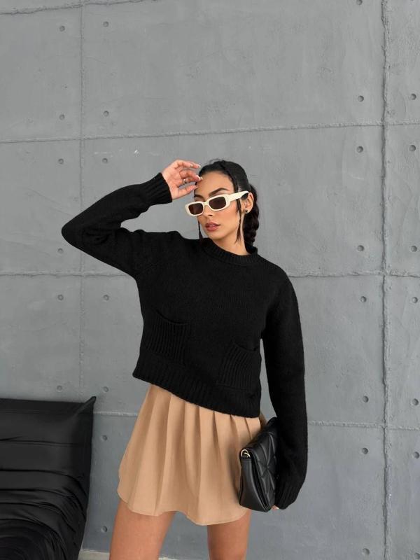 BİÇOMİ Cepli triko kazak siyah - Image 1