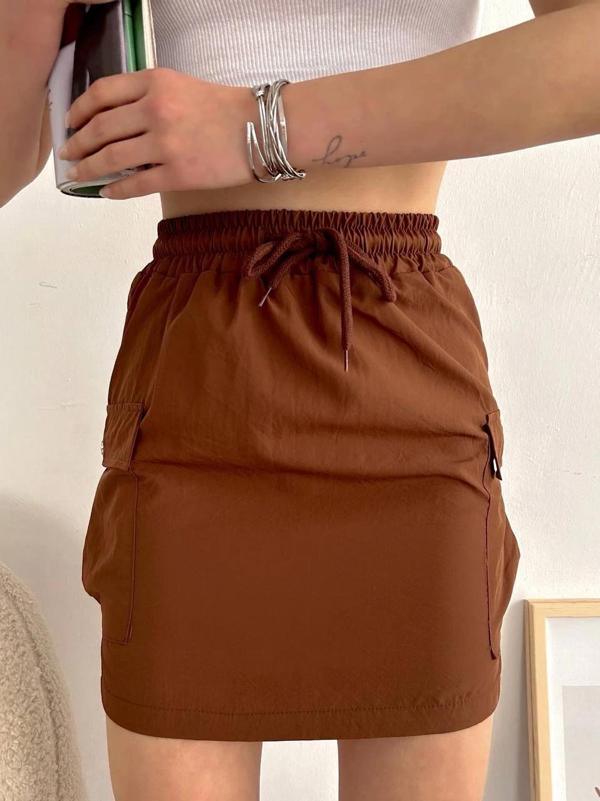 BİÇOMİ Kargo cep ince paraşüt etek kahve s241019 - Image 1