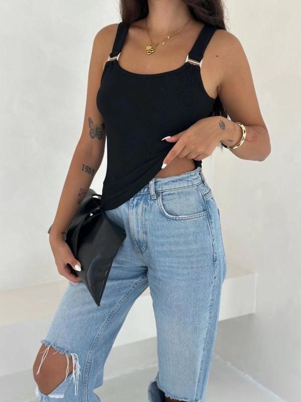 BİÇOMİ Ottoman toka askılı bluz siyah s4194 - Image 1