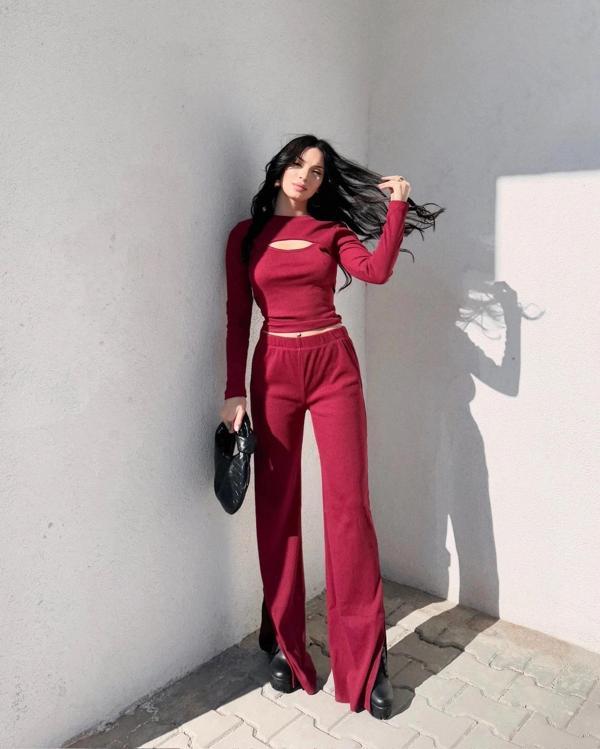 BİÇOMİ Pencereli detaylı alt üst takım bordo w3864 - Image 1