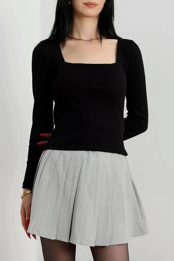 BİÇOMİ Çerçeve yaka kaşkorse bluz siyah - Image 1