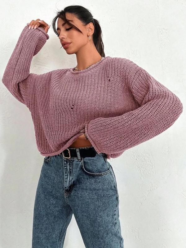 BİÇOMİ Salaş delik detaylı kazak pembe - Image 1