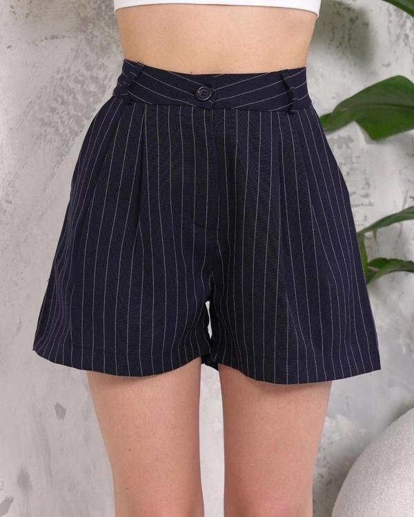 BİÇOMİ Çizgili düğmeli şort siyah s2551251 - Image 1