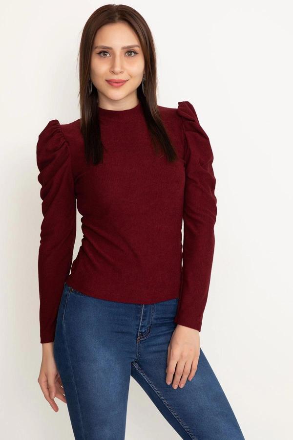 BİÇOMİ Prenses kol bluz bordo w3125 - Image 1