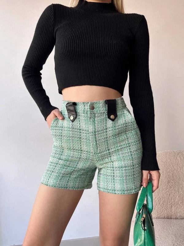 BİÇOMİ Çıtçıtlı siyah köprü tüvit şort yeşil - Image 1
