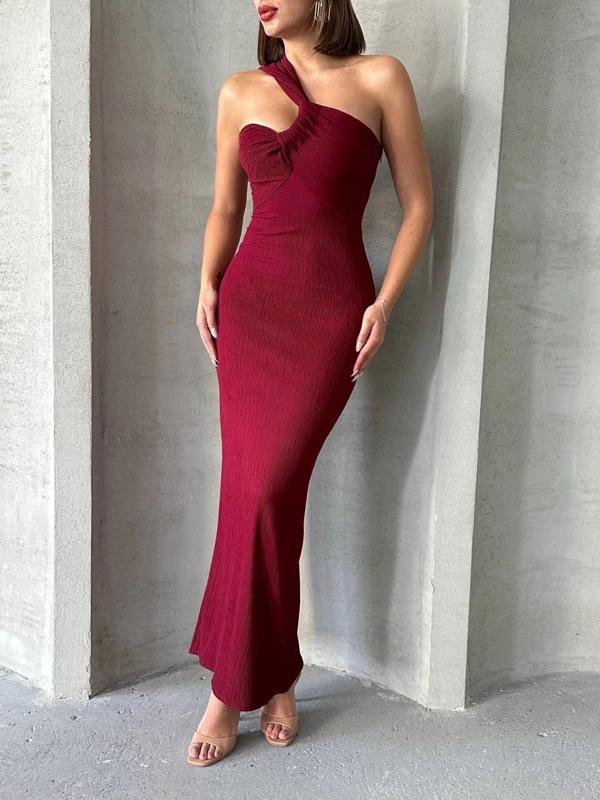 BİÇOMİ Krinkıl tek omuz uzun elbise bordo s25455 - Image 1