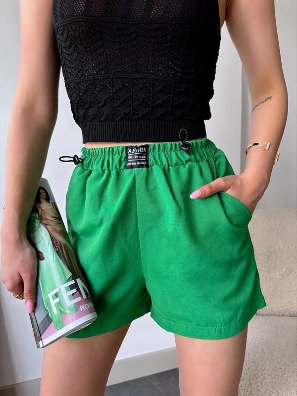 BİÇOMİ Armalı keten şort yeşil s251003 - Image 1
