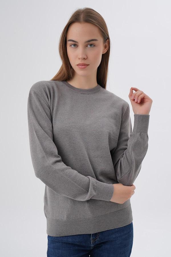 Kadın Kül %100 Organik Pamuk Bisiklet Yaka Triko Kazak Bluz Trıst-6101 - Image 1