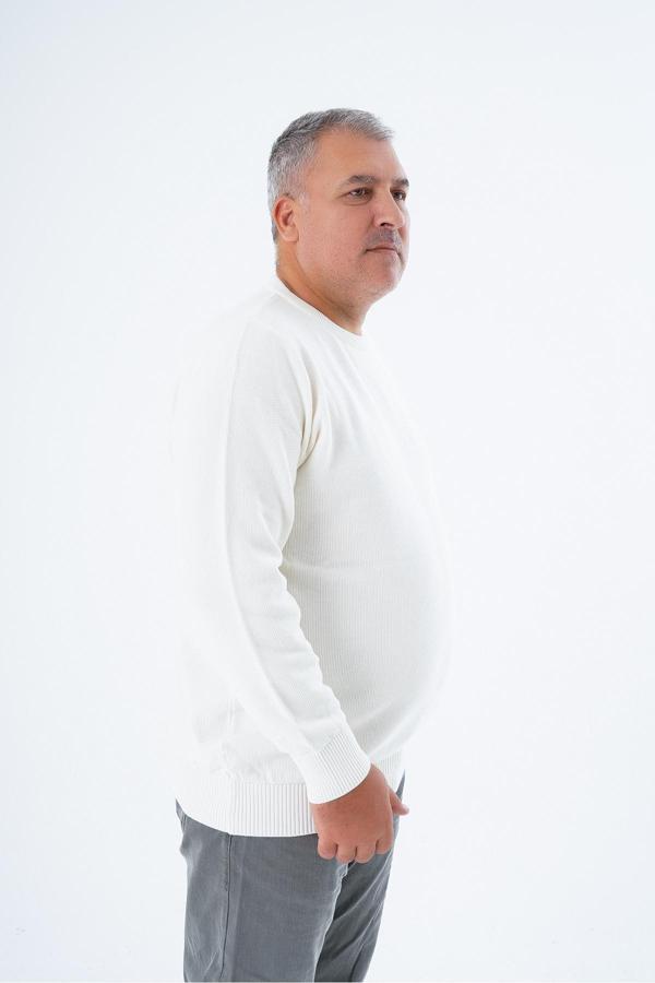 Büyük Beden Erkek Kemik Bisiklet Yaka Pirinç Örgü %100 Pamuk Triko Kazak TRIST-2112 - Image 1