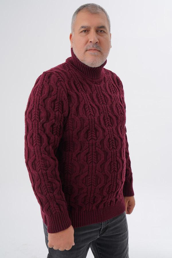 BÜYÜK BEDEN ERKEK BORDO BALIKÇI SAÇ ÖRGÜLÜ YÜN KAZAK TRIST-2119 - Image 1