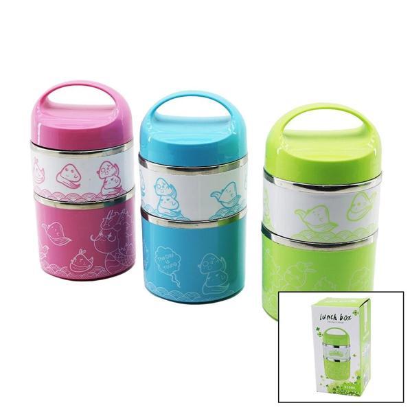 SABİT KULPLU - RESİMLİ - RENKLİ   2Lİ  SEFER TASI - SAKLAMA KABI 930ML (5365) - Image 1