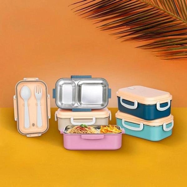 2 Bölmeli 150-300 Ml Paslanmaz Çelik Yemek Kabı Beslenme Kabı Yiyecek Saklama Kabı (5365) - Image 1