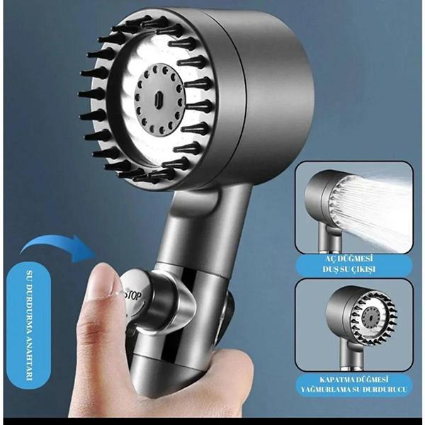 Yeni Nesil Çok Masajlı Fonksiyonlu Ayarlanabilir Arıtmalı Krom Kaplı Duş Başlığı El Duşu (5365) - Image 1