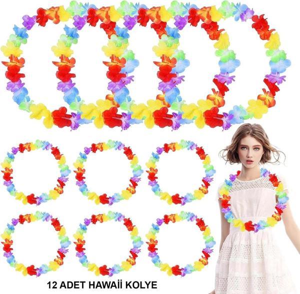 Hawaii Çiçekli Boyun Kolyesi - Renkli Tropikal Parti Leisi 12 Adet (5365) - Image 1
