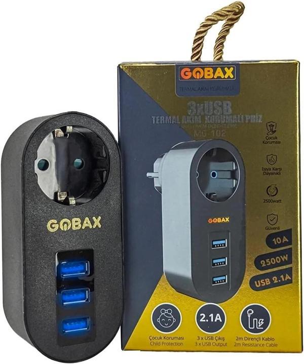 Gobax Termal Akım Korumalı Akıllı Priz 3xusb Li, Çocuk Korumalı, Led Işıklı, Yüksek Isıya Dayanıklı  - Image 1
