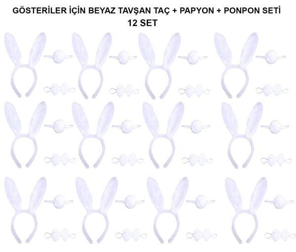 Beyaz Tavşan Kostüm Seti – Taç, Papyon, Kuyruk (12’li Paket) (5365) - Image 1