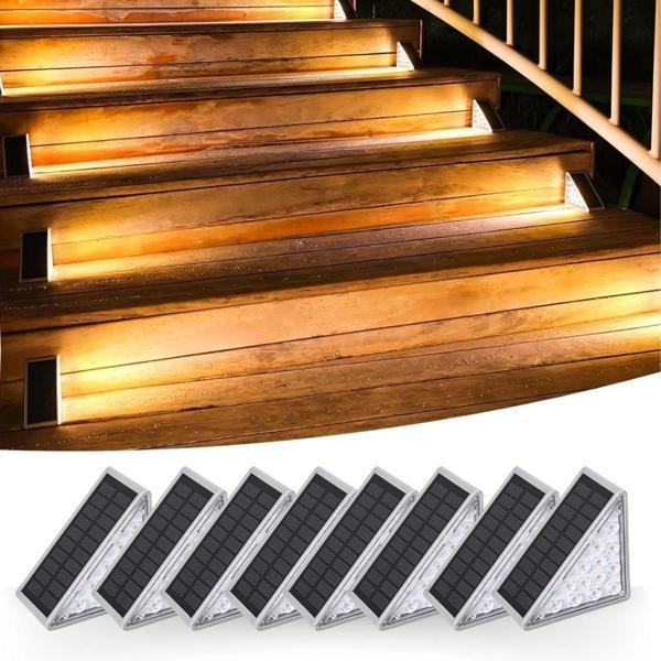  8 Adet Üçgen  Güneş Enerjisi ile Şarj Olan Dış Mekan Solar Basamak Köşe Lambası (5365) - Image 1