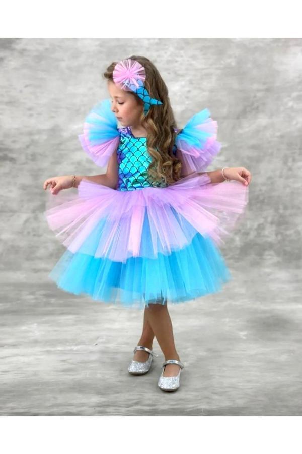 Hn Sport Tokalı Kız Çocuk A Kalitede Deniz Kızı Konsept Elbise Parti Mezuniyet Doğum Günü Kostüm Düğün Abiye - Image 1