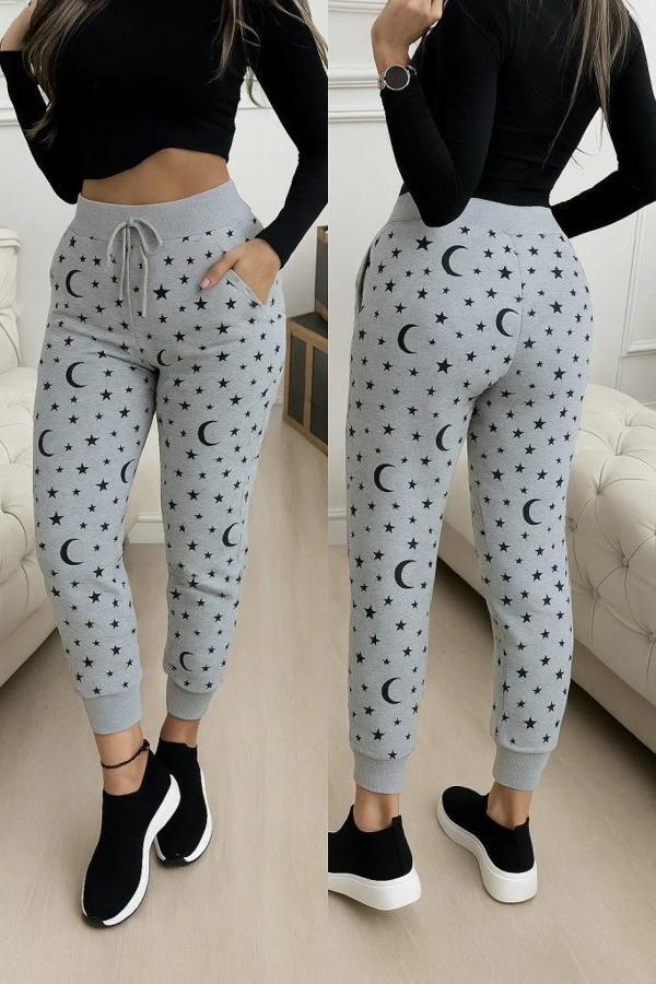 MDB Kadın Yüksek Bel Bağcıklı Desenli Iki Iplik Pantolon - Image 1