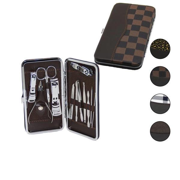 12 PCS - GÜMÜŞ MANİKÜR - PEDİKÜR SETİ RENKLİ DESENLİ - CÜZDAN MODELİ ÇANTALI (5365) - Image 1