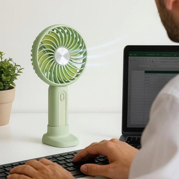 Masa Üstü Standlı USB ile Şarj Olabilen 3 Ayarlı Fan Modlu Çanta Tipi El Fanı (5365) - Image 1