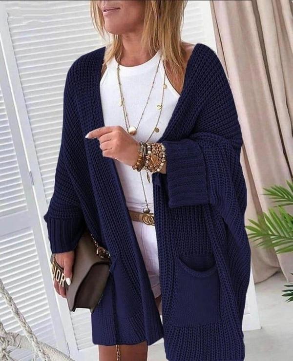 MDB Oversize Kalıp Cepli Salaş Triko Hırka Laci - Image 1