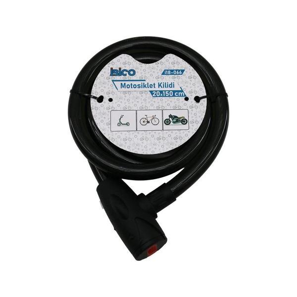 ANAHTARLI AÇ-KAPA KİLİT KAPAKLI MOTOR - BİSİKLET KİLİT ÇELİK TEL SİYAH ŞEFFAF KILIF 20MMX150CM (5365 - Image 1
